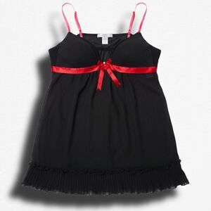 Size XL Linea Donatella‎ Black & Pink Ribbon Pleated Babydoll Chemise